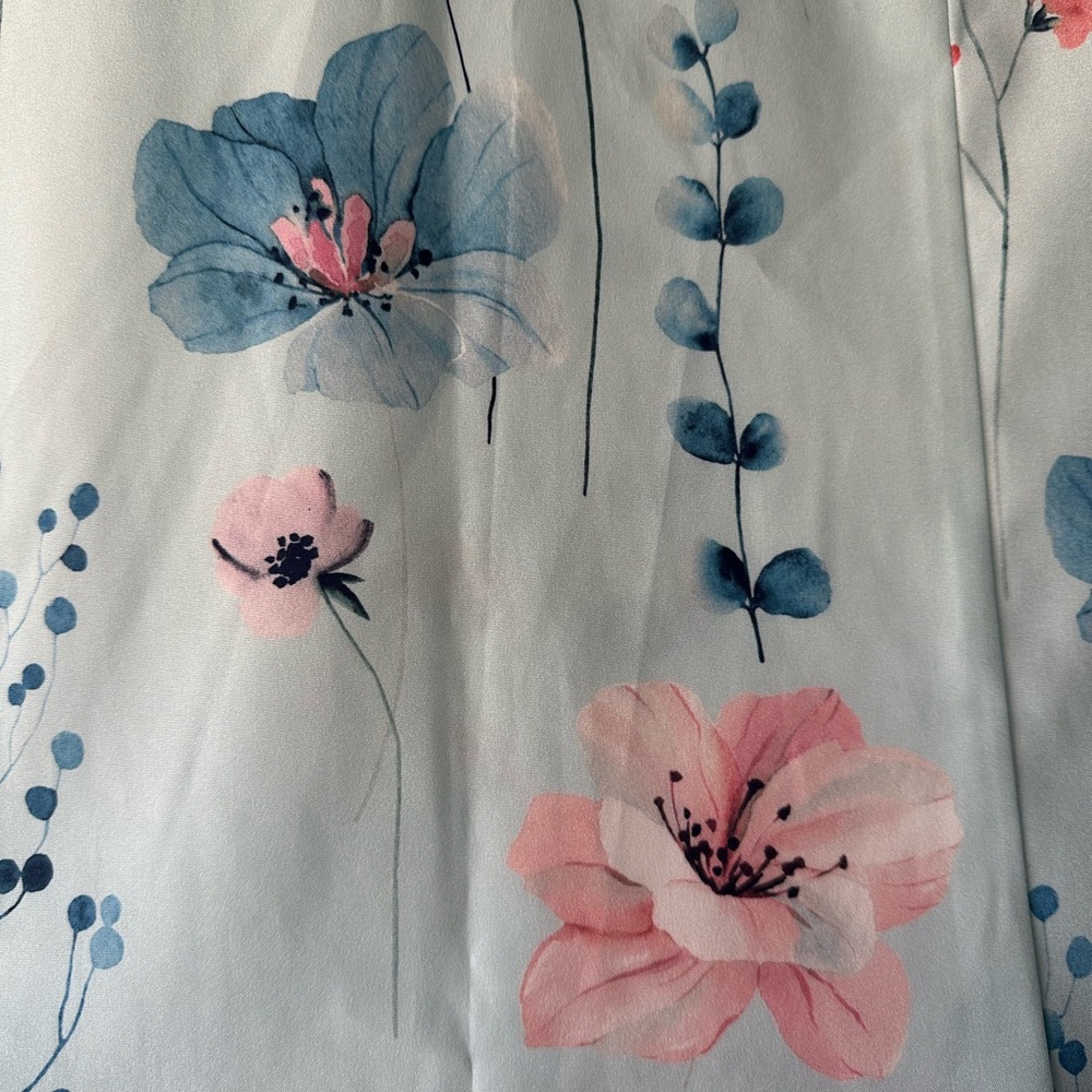 🌸 Emery Rose Floral Mock Neck Blouse 1XL Pastel Blue Pink Short Sleeve Top - Picture 6 of 10